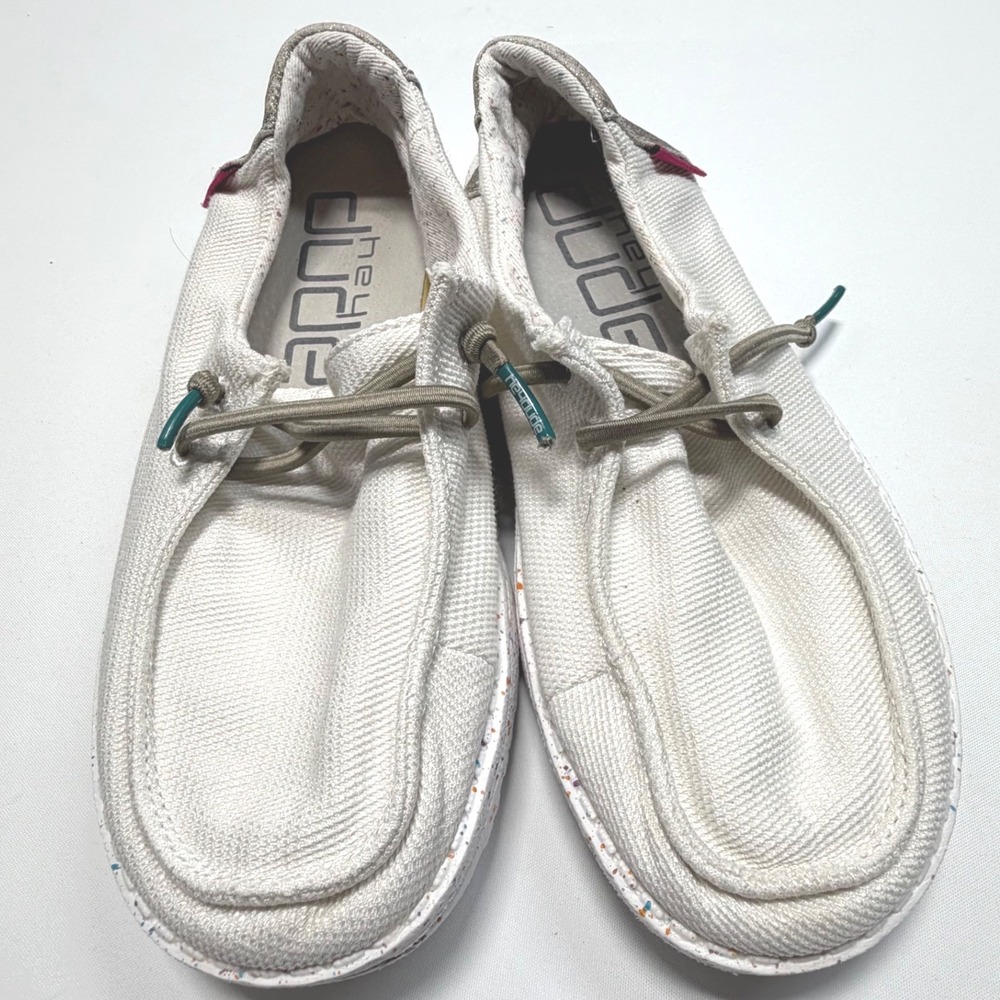 Hey Dude Wendy‎ Youth Moc Shoes White Speckled Glitter Heel Slip On US 3